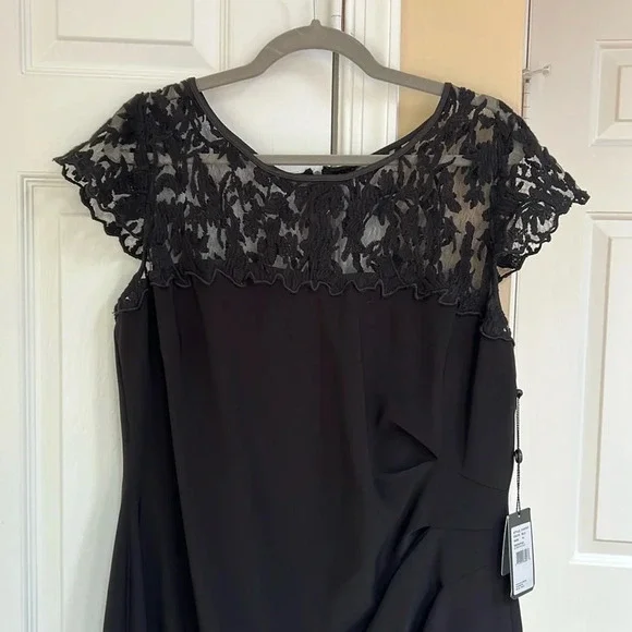 Adrianna Papell Womens Black Lace Ruched Party Cocktail Dress - Picture 1 of 6